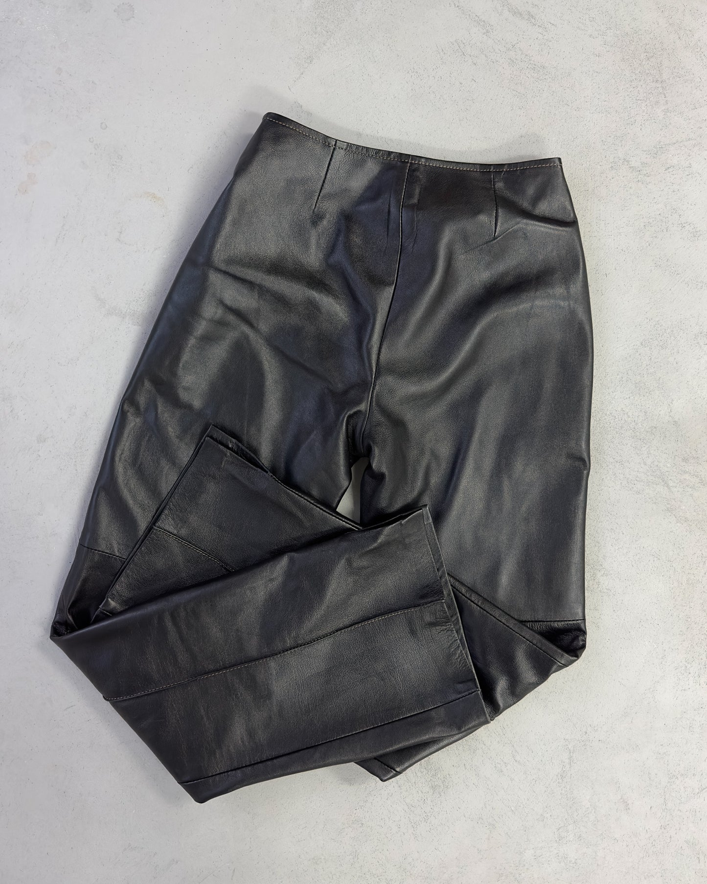 1990s - Black Low Rise Women's Flare Leather Pants - 28x30