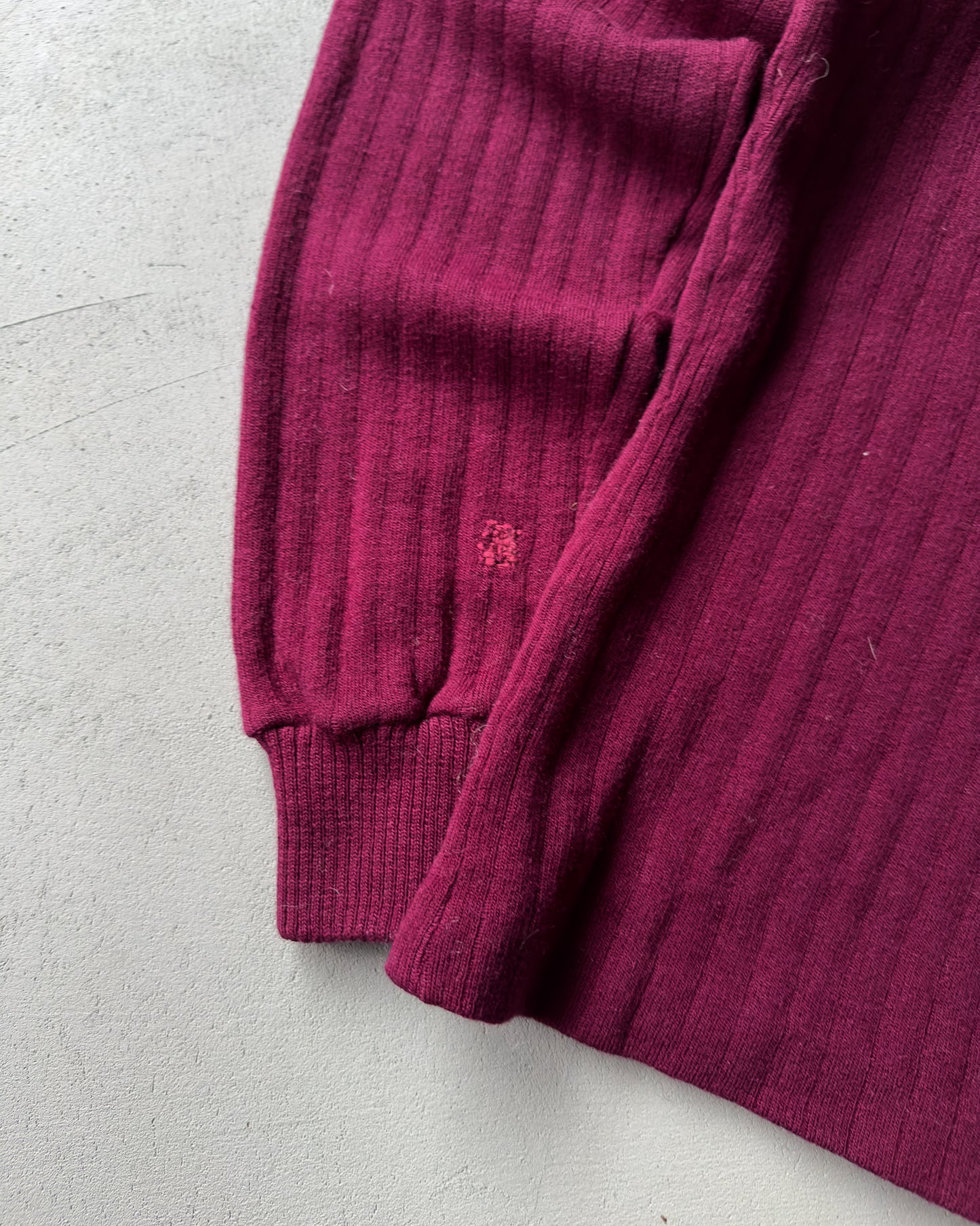 1970s - Dark Magenta Wool 1/4 Zip Sweater - S