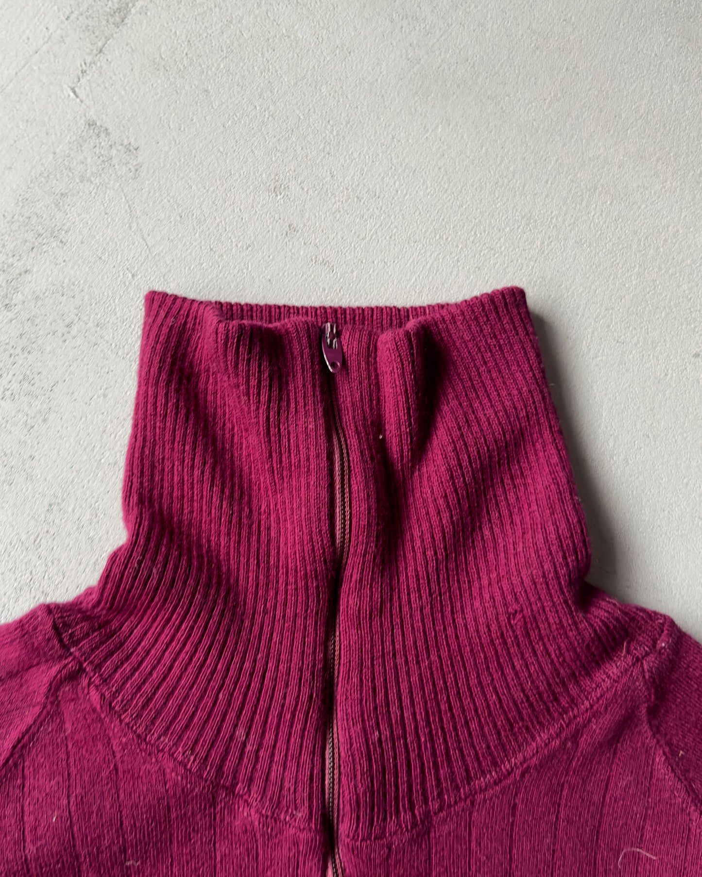 1970s - Dark Magenta Wool 1/4 Zip Sweater - S