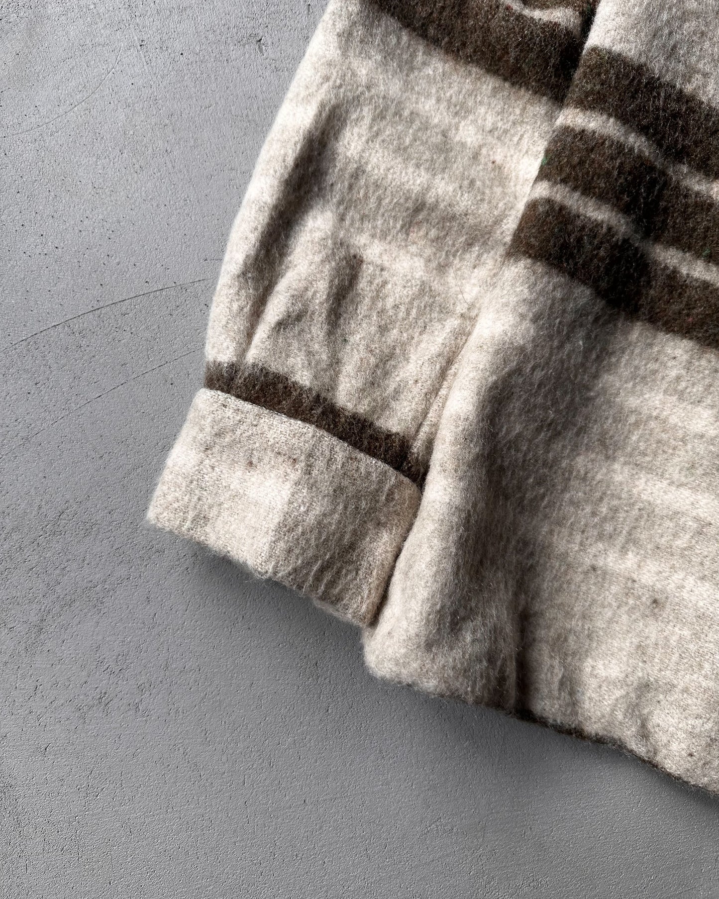 1980s - Cream/Brown Striped Wool Flannel - XXS/XS