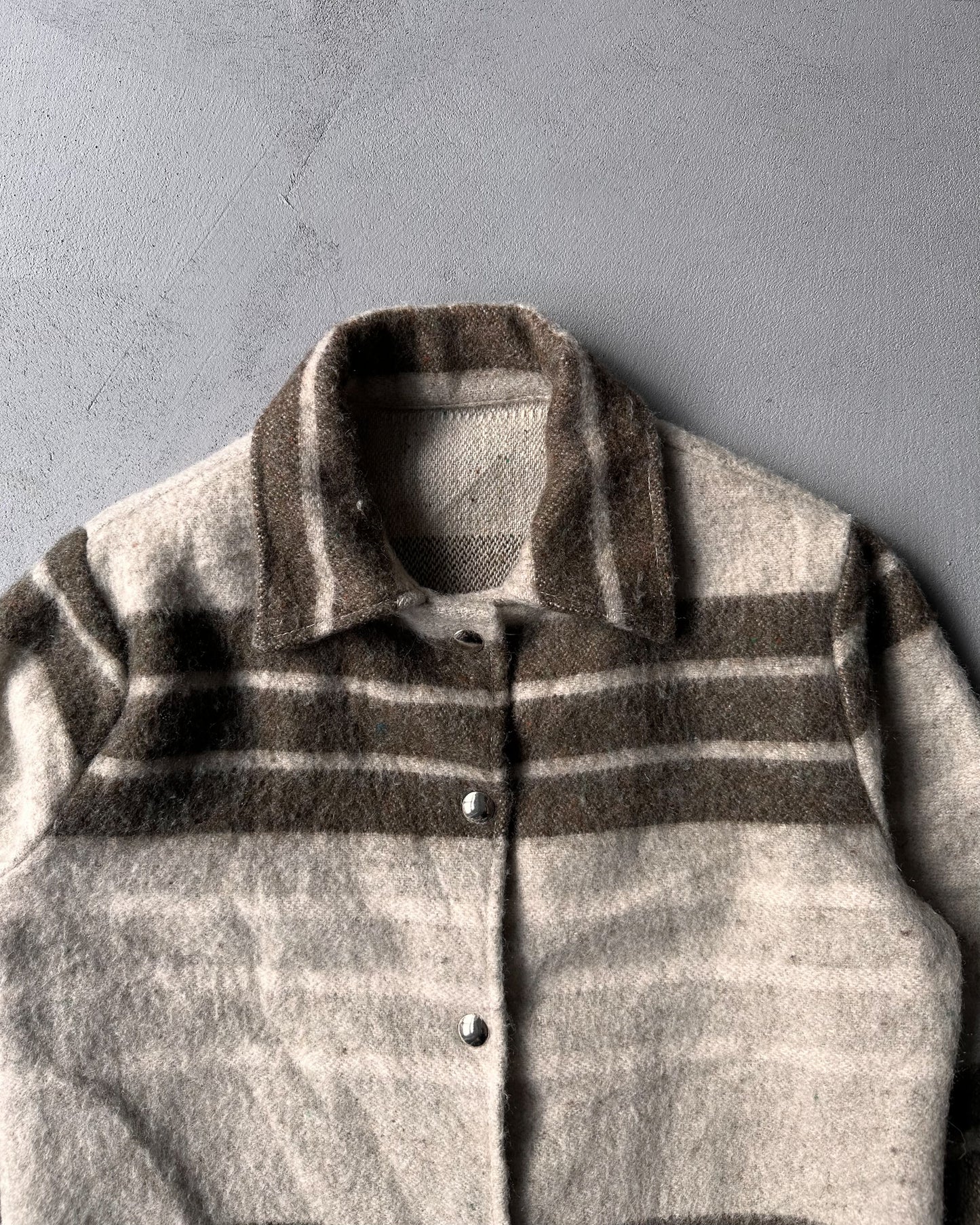 1980s - Cream/Brown Striped Wool Flannel - XXS/XS