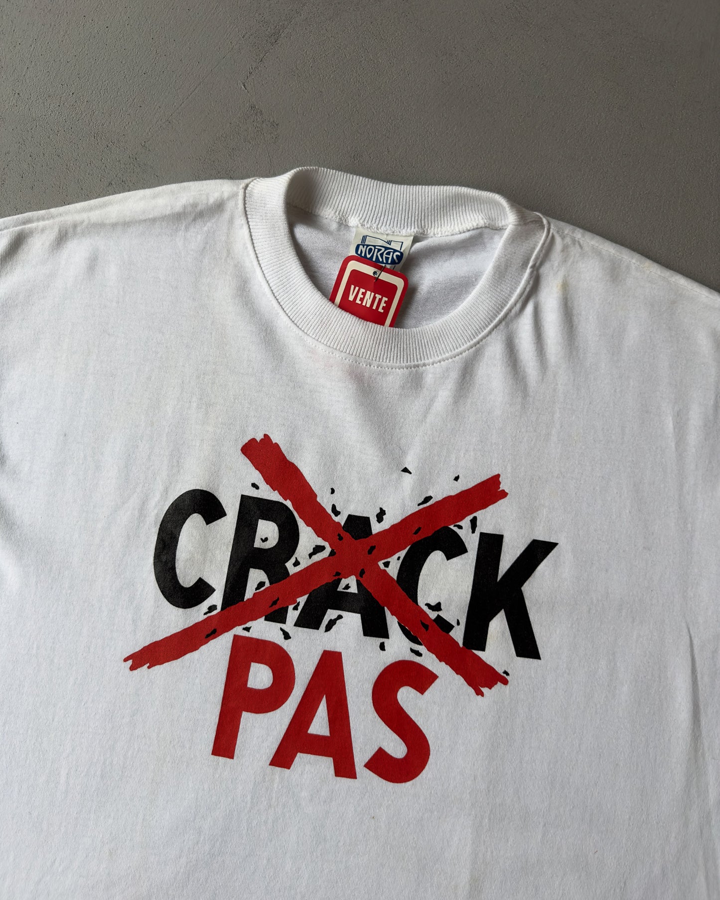 1990s - NOS White "Crack Pas" T-Shirt - L