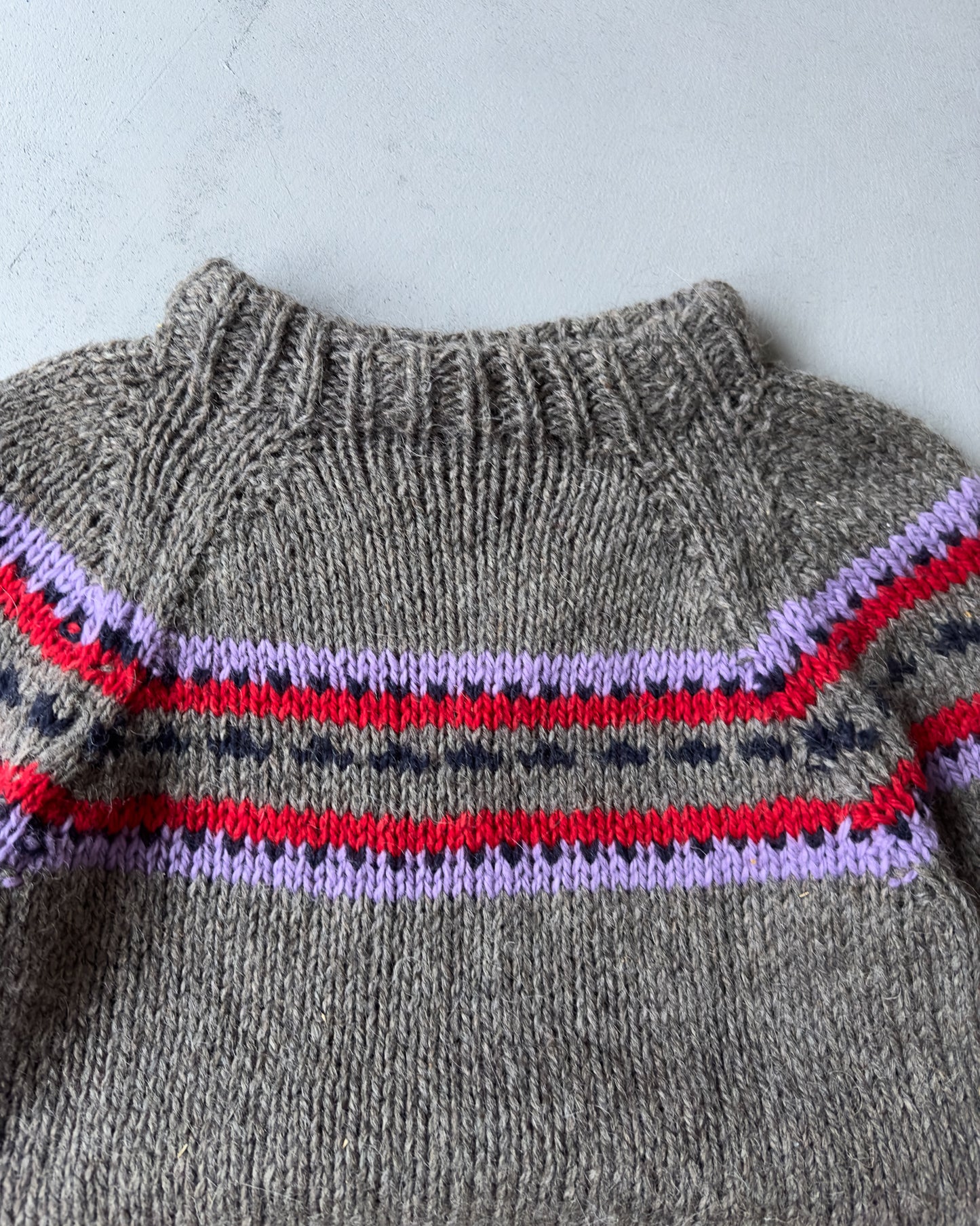 1980s - Charcoal/Purple Hand Knit Wool Sweater - S
