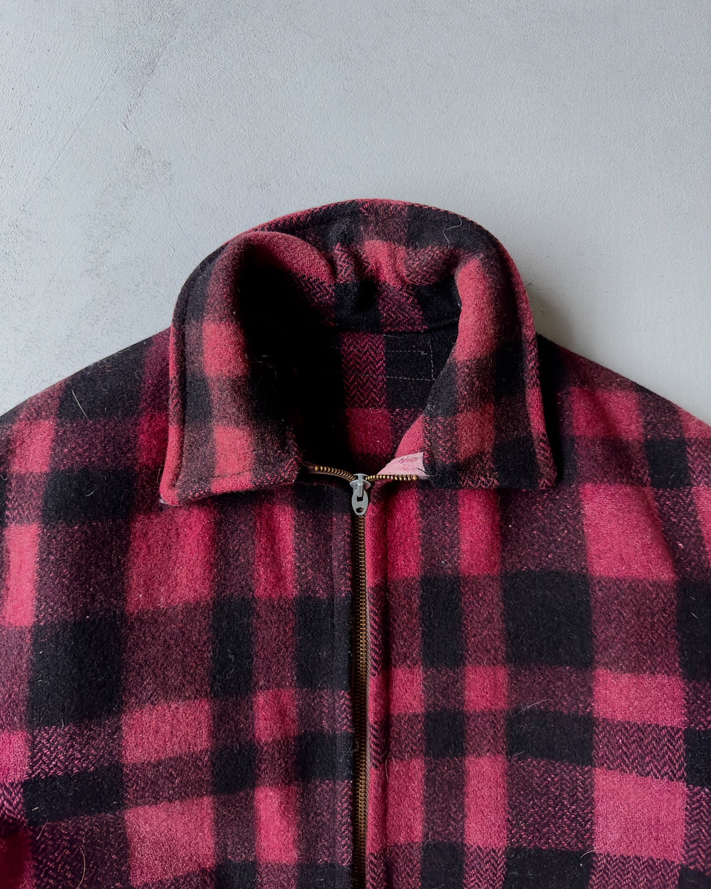 1960s - Black/Burgundy Mackinaw Wool Jacket - M