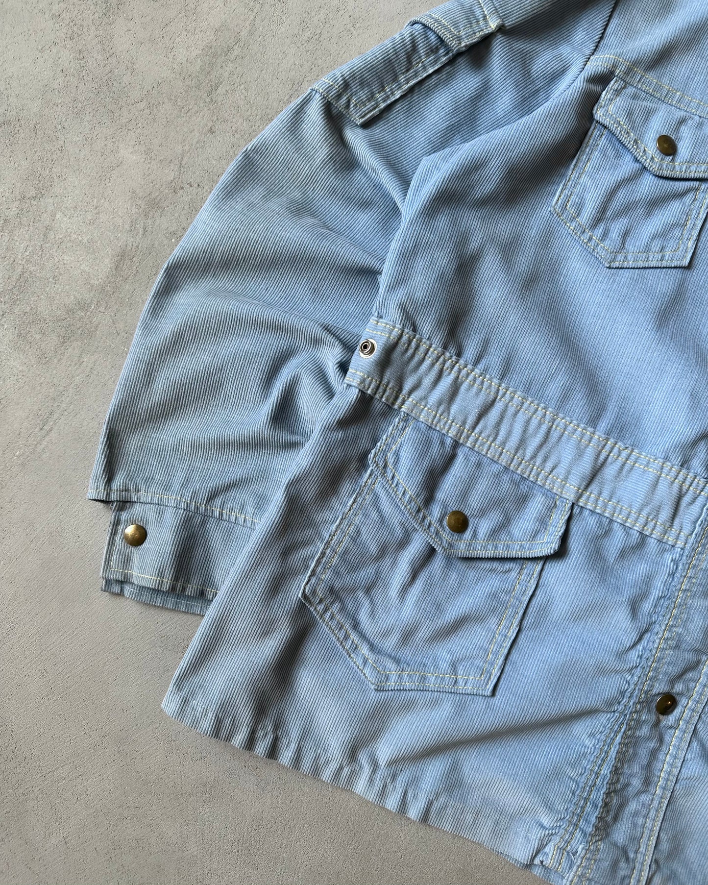 1970s - Blue Corduroy Safari Overshirt - L