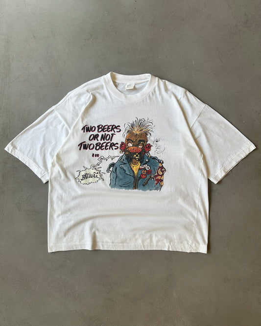 1990s - White "Two Beers" T-Shirt - L