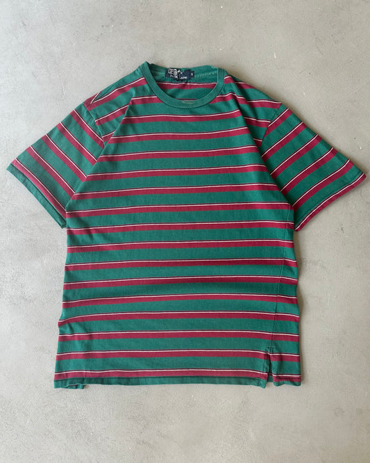 1990s - Green/Red Polo RL Striped T-Shirt - S