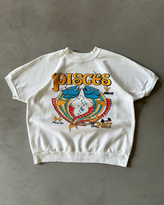 1980s - White Pisces Short Sleeves Crewneck - M