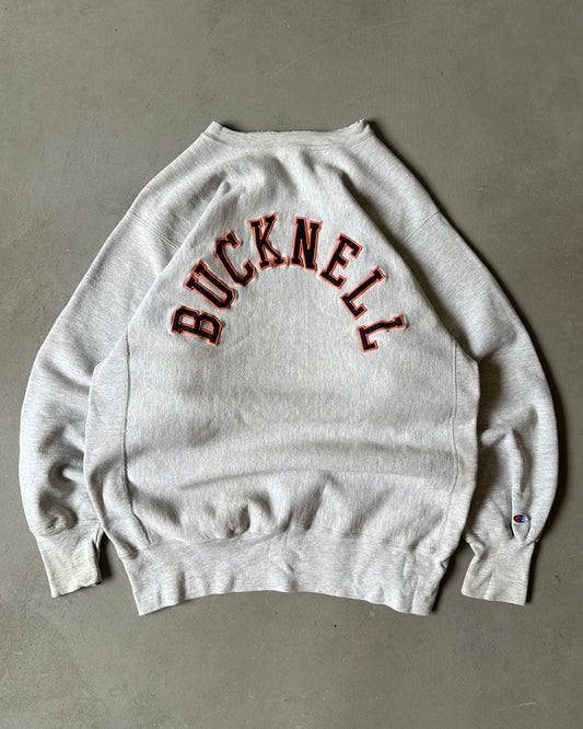 1990s - Distressed Ash Grey Bucknell Champion RW Crewneck - XL