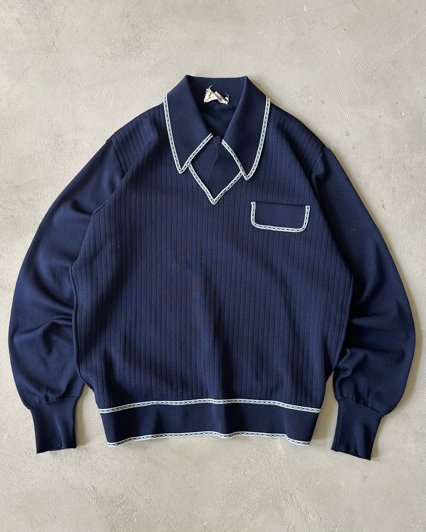 1980s - Navy/Cream Acrylic Polo - M