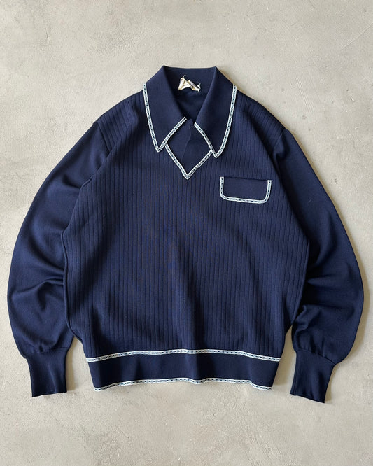 1980s - Navy/Cream Acrylic Polo - M