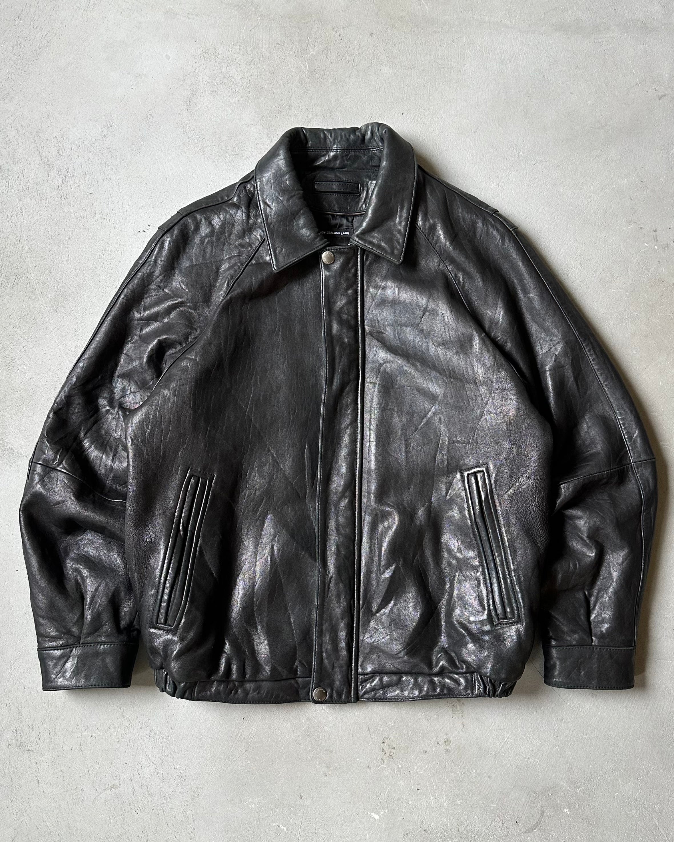 2000s - Black Leather Bomber Jacket - M – The Thirteen Club