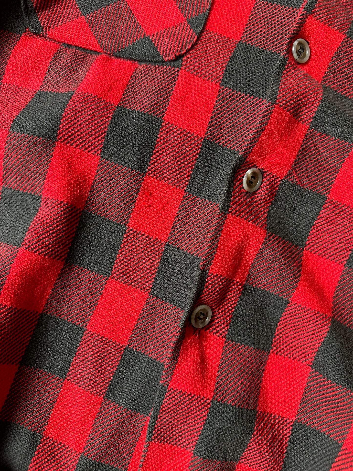 1970s - Distressed Red/Black Plaid Flannel - M