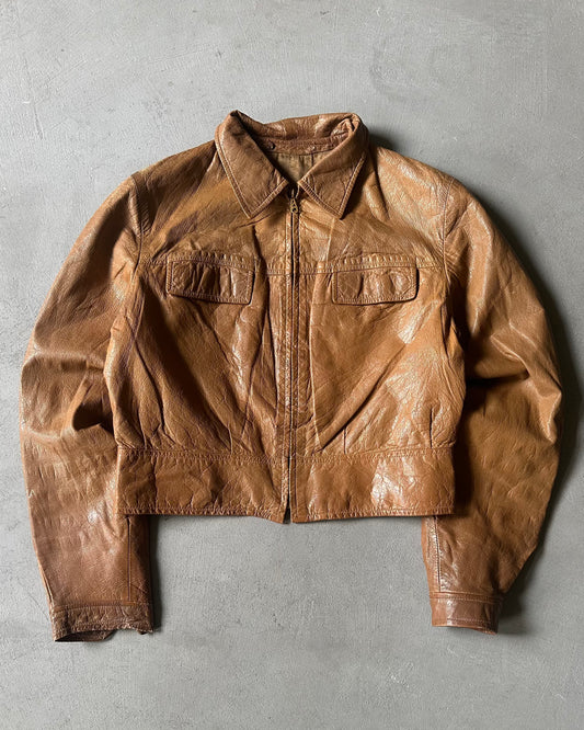 1970s - Distressed Light Brown Women's Leather Jacket - (W)XS