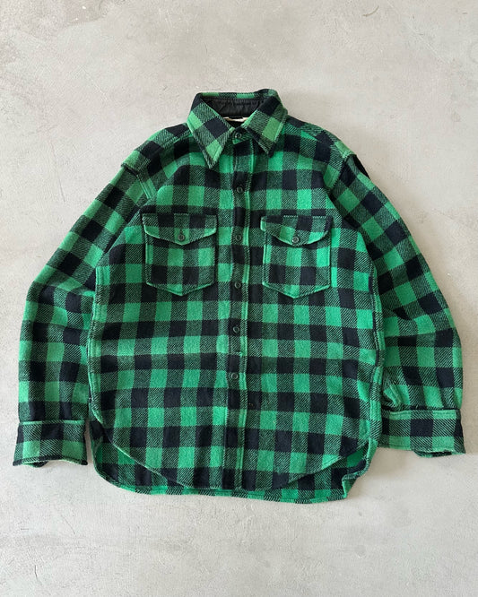 1980s - Distressed Green/Black Woolrich Plaid Button Up - M