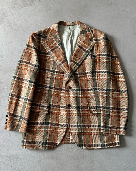 1970s - Green/Orange Plaid Tweed Blazer - 44R