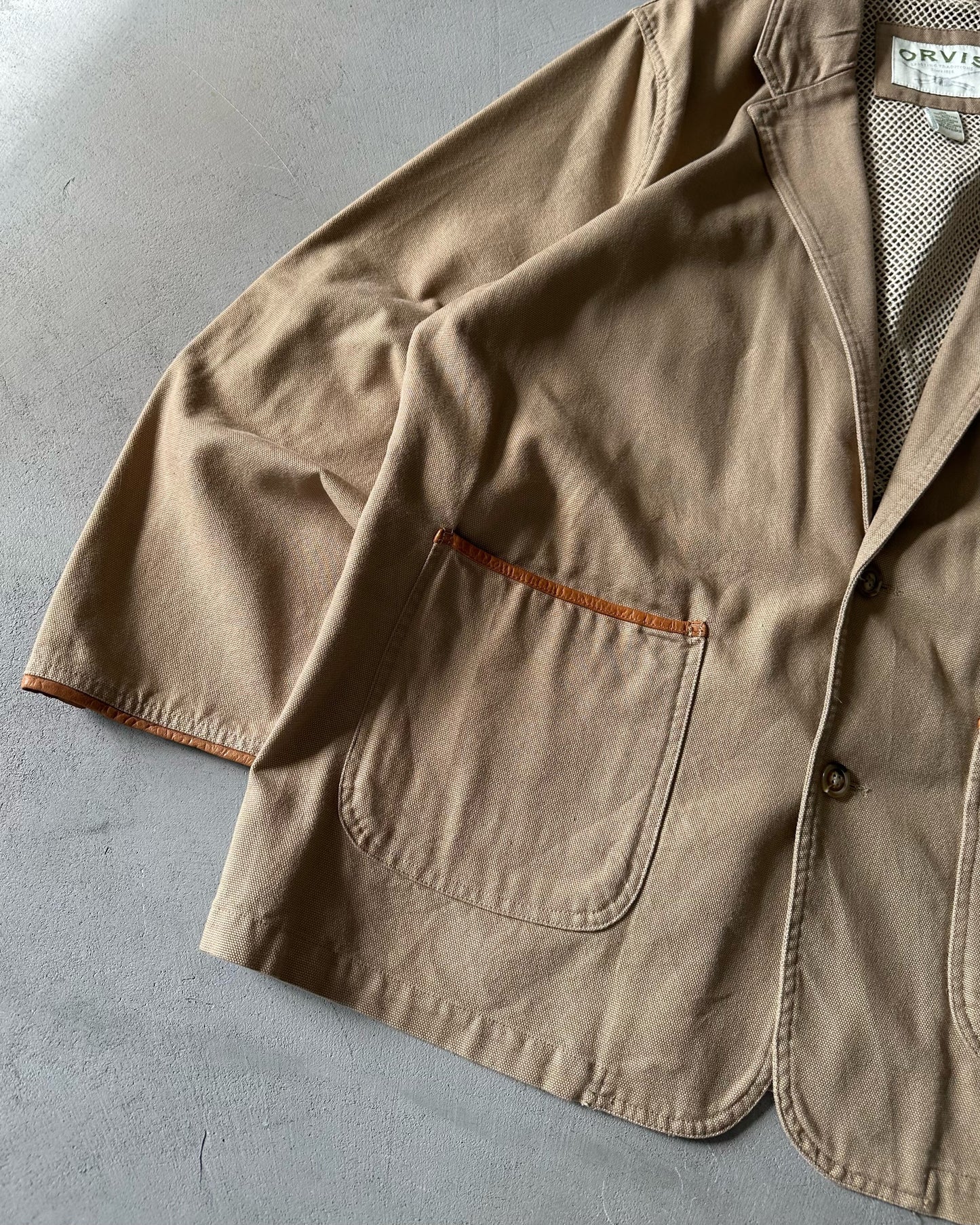 1990s - Tan Orvis Canvas Blazer Jacket - 48