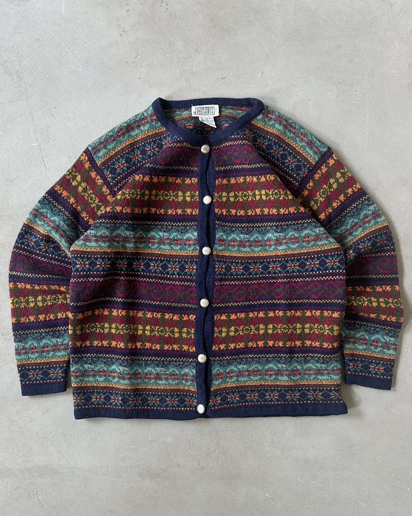 Années 90 - Gilet Fair Isle Bleu Marine/Orange - (F)M