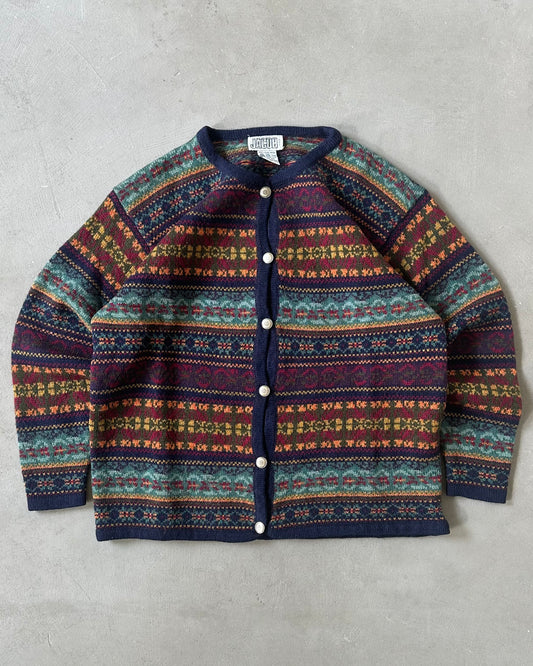 Années 90 - Gilet Fair Isle Bleu Marine/Orange - (F)M