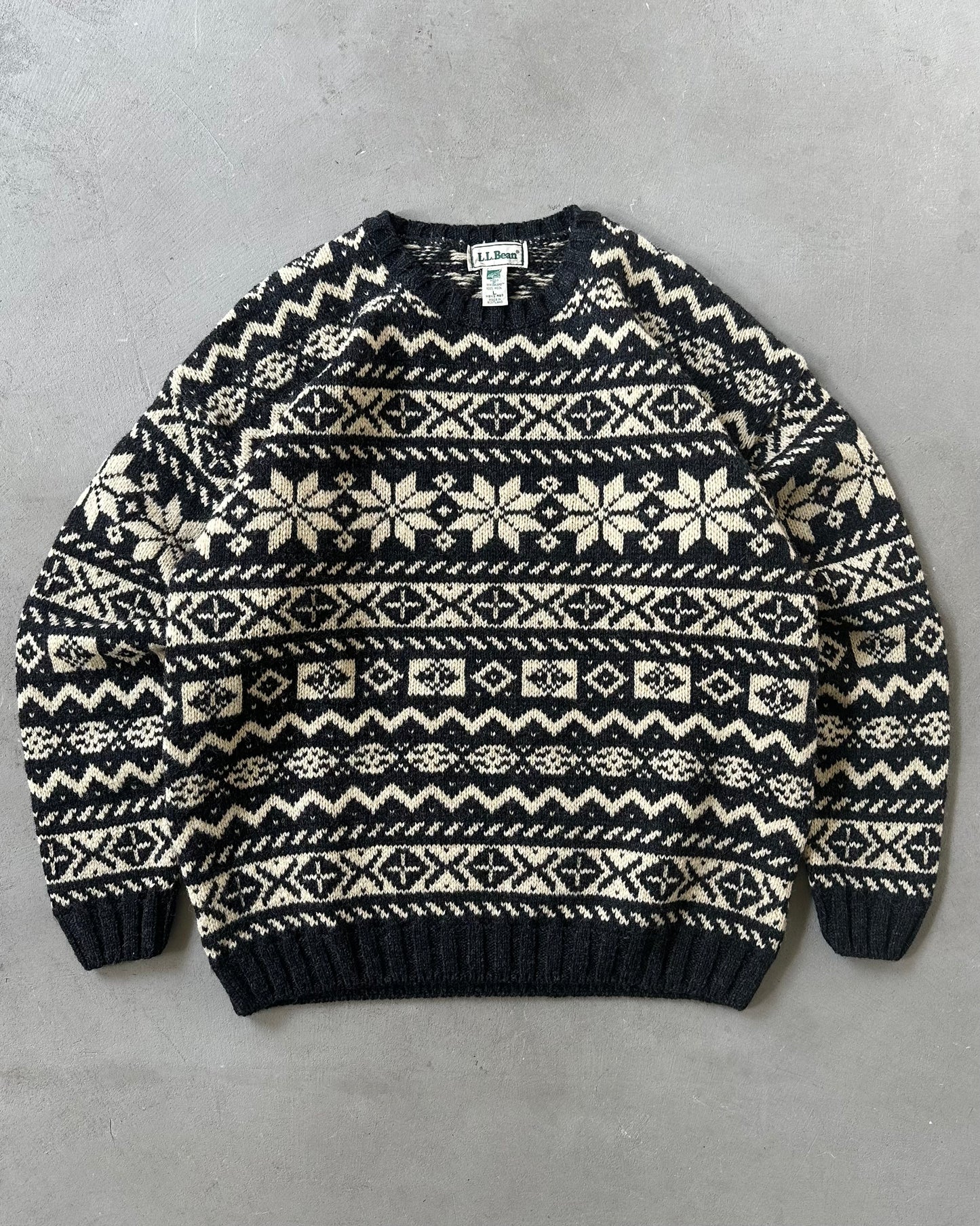 1990s - Black/Beige L.L.Bean Nordic Sweater - L