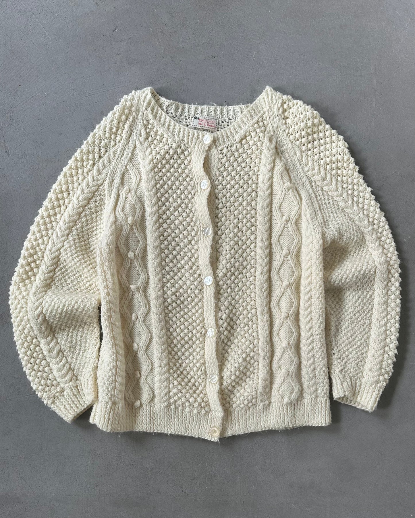 Années 80 - Cardigan tricoté à la main crème - (F)M