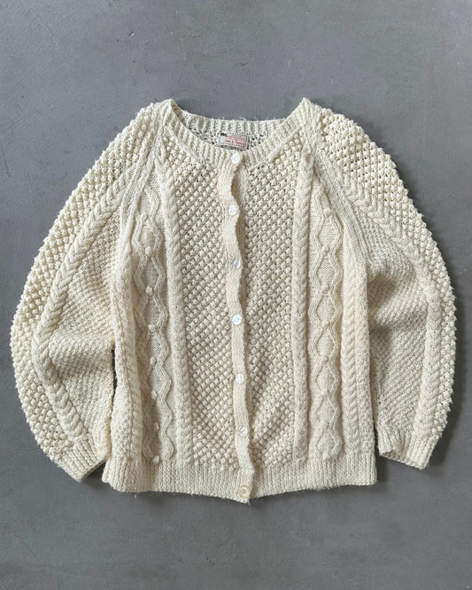 Années 80 - Cardigan tricoté à la main crème - (F)M