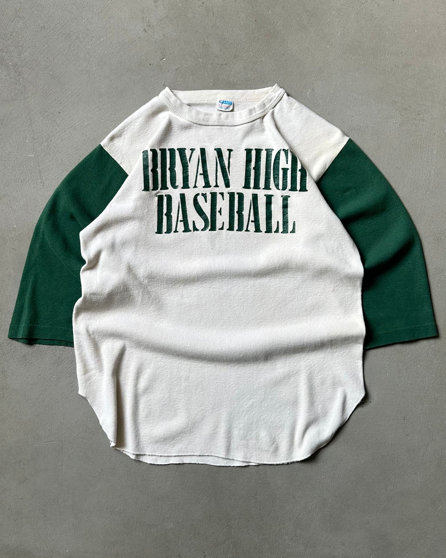 Années 70 - T-shirt de baseball Champion Bryan High blanc/vert - S/M
