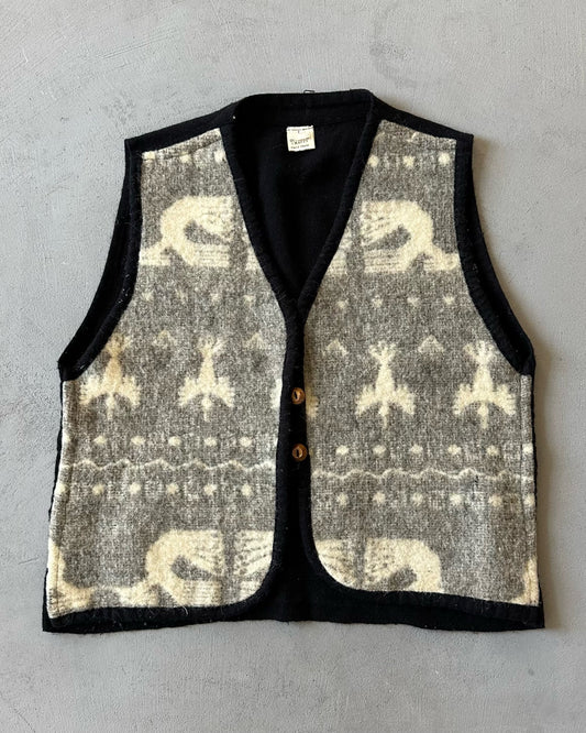 1990s - Cream/Black Nordic Cropped Wool Vest - (W)M