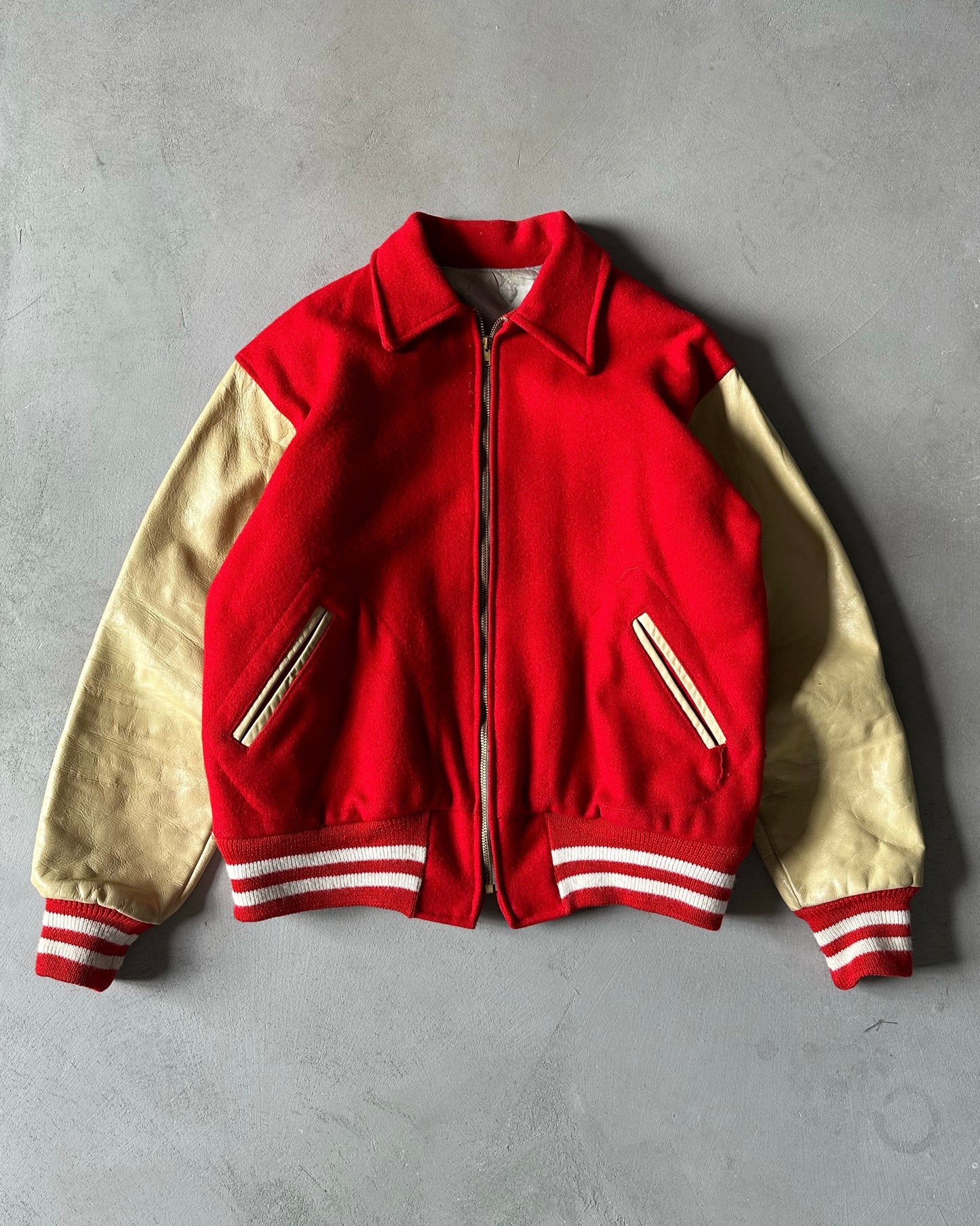 1970s - Red/Beige "St. Joseph" Varsity Jacket - L