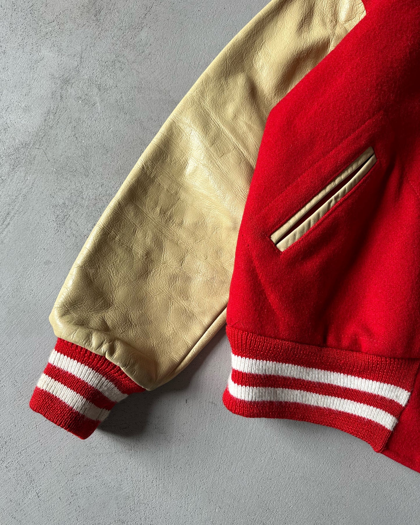 1970s - Red/Beige "St. Joseph" Varsity Jacket - L