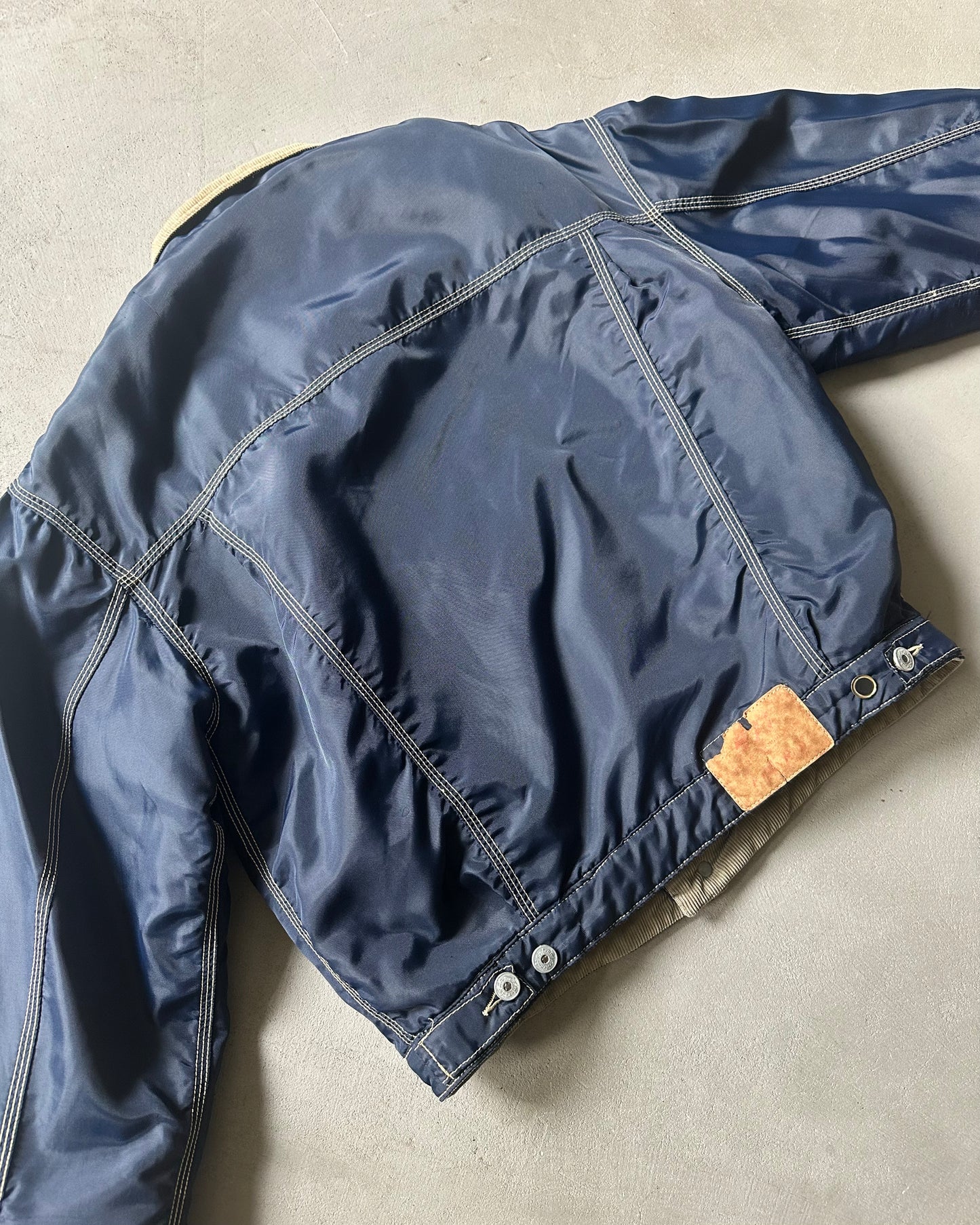 Années 90 - Blouson matelassé camionneur en nylon marine - M