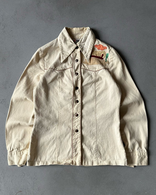 1970s - Cream "Wild West" Landscape Women's Shirt - (W)XS