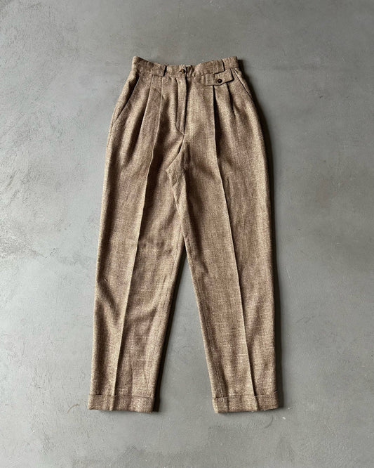 1980s - Light Brown Wool Women's Pleated Trousers - 26x30