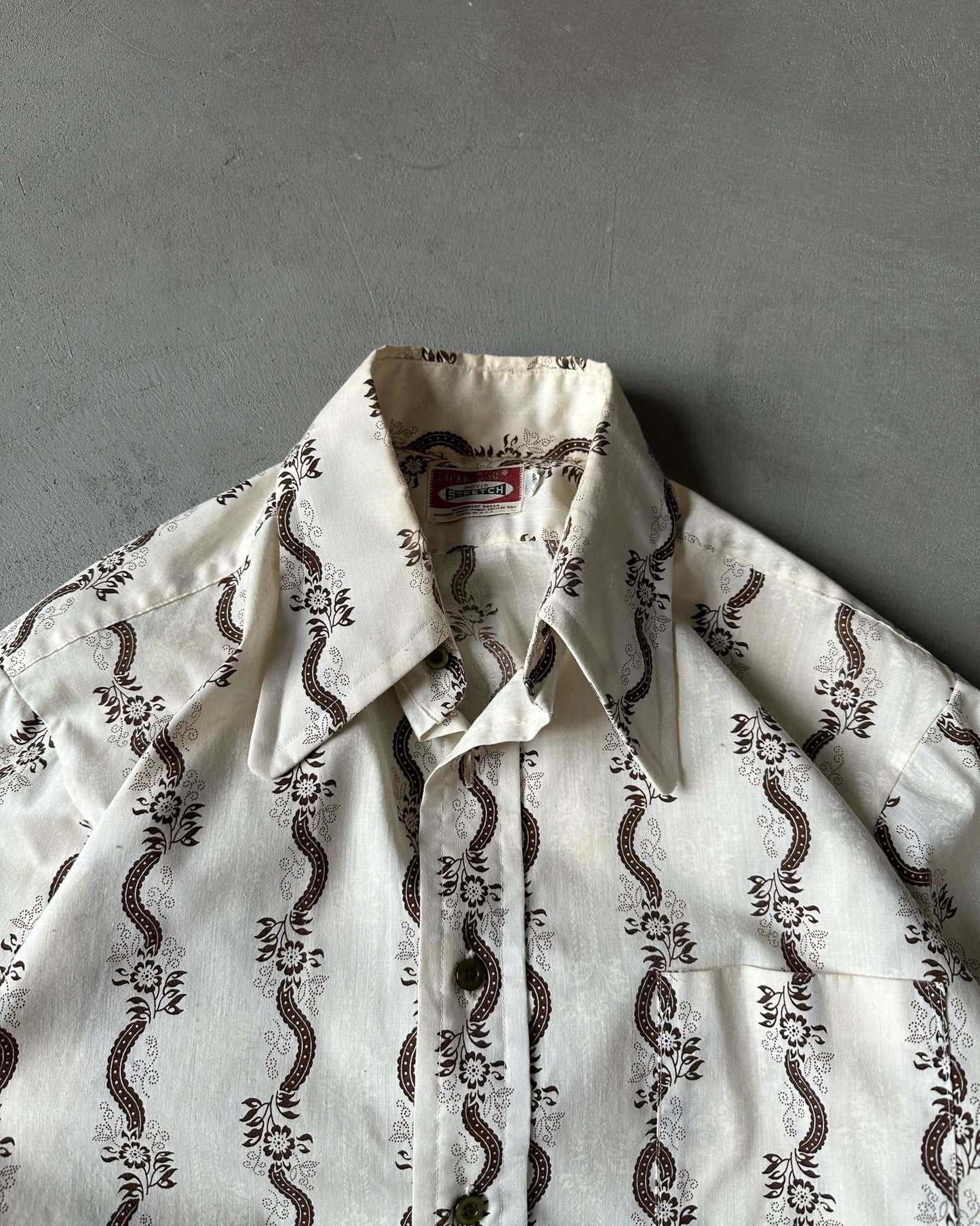 1970s - Cream/Brown Western Button Up - M/L(16)