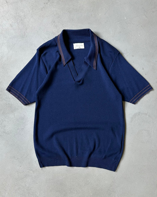 1970s - Navy Sportswear Nylon Polo - S
