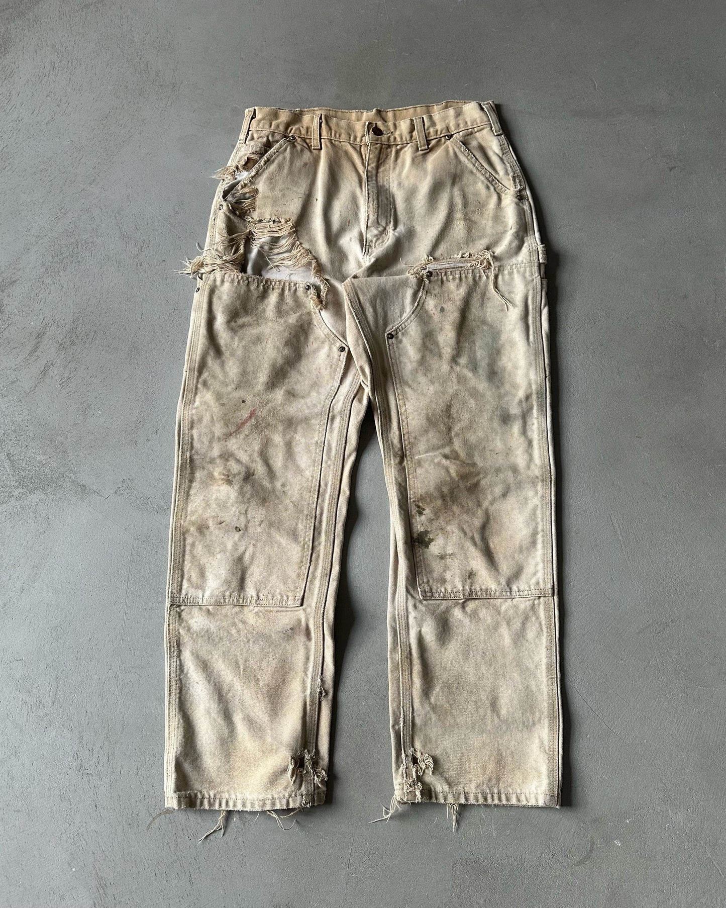 2000s - Destroyed Tan Carhartt Double Knees - 31x29