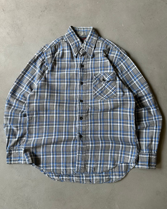 1970s - Blue/Grey Phoenix Plaid Flannel - S
