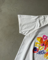 1990s - White Floral "Shape" T-Shirt - L/XL