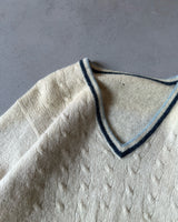 1980s - Cream/Navy Cableknit Wool Sweater - S/M