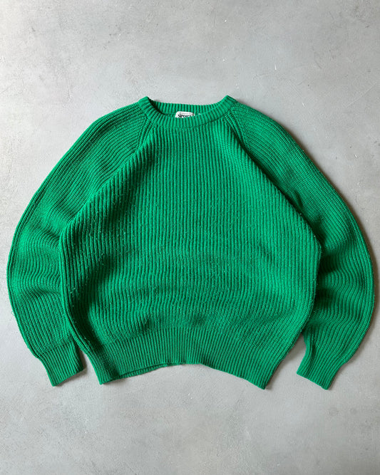 1990s - Green Ribbed Sweater - L/XL