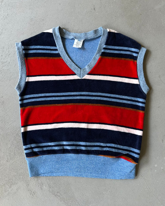 1970s - Blue/Red Women’s Striped Vest - (W)XS