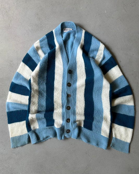 1970s - Blue/White Striped Cardigan - (W)XS