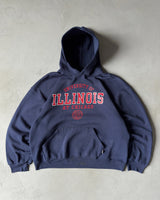 1990s - Navy Distressed "U Of Illinois" Russell Hoodie - L/XL