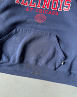 1990s - Navy Distressed "U Of Illinois" Russell Hoodie - L/XL