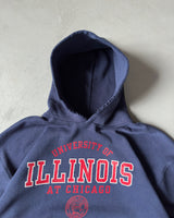 1990s - Navy Distressed "U Of Illinois" Russell Hoodie - L/XL