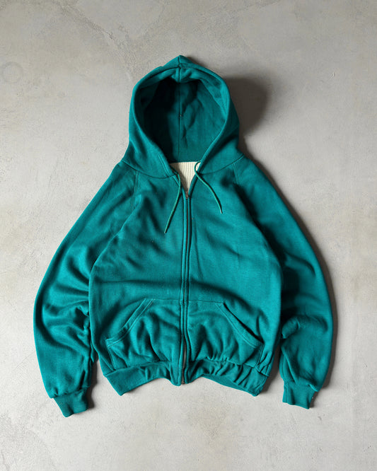 1980s - Teal Thermal Lined Zip Up Hoodie - L