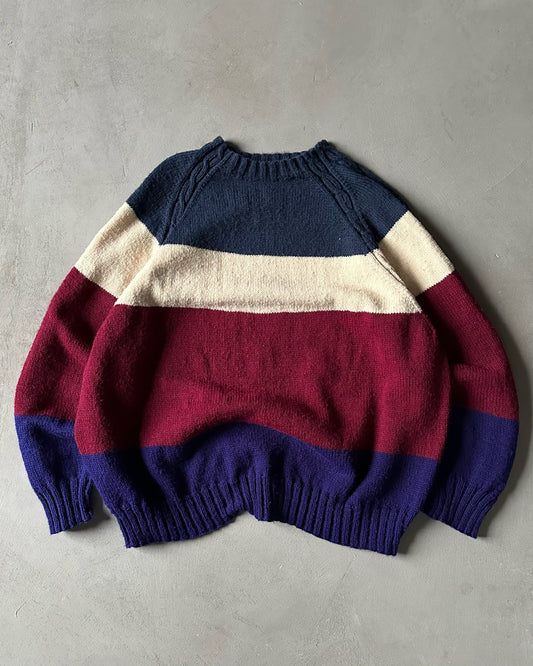 1990s - Navy/Multi Striped Wool Sweater - XL