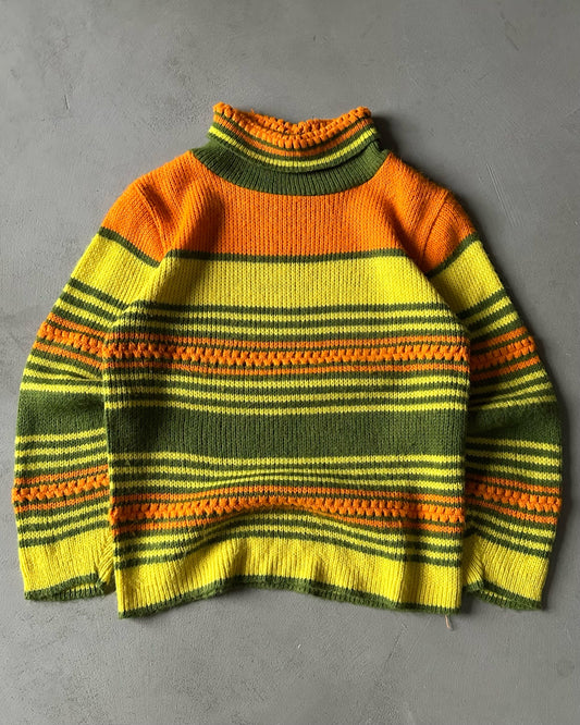 1970s - Orange/Green Striped Sweater - (W)S/M