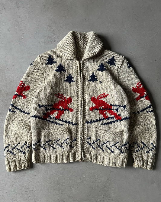 1950s - Oatmeal "SKI" Cowichan Sweater - XS