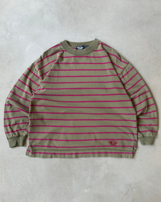 1990s - Green/Pink Striped Longsleeve - S/M